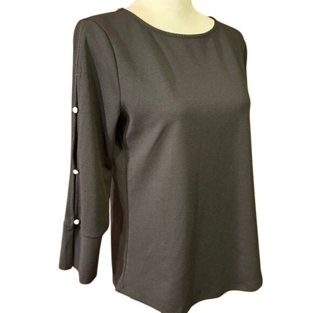 Ann Taylor Factory Black Faux Pearl Split Sleeve Knit Top Small